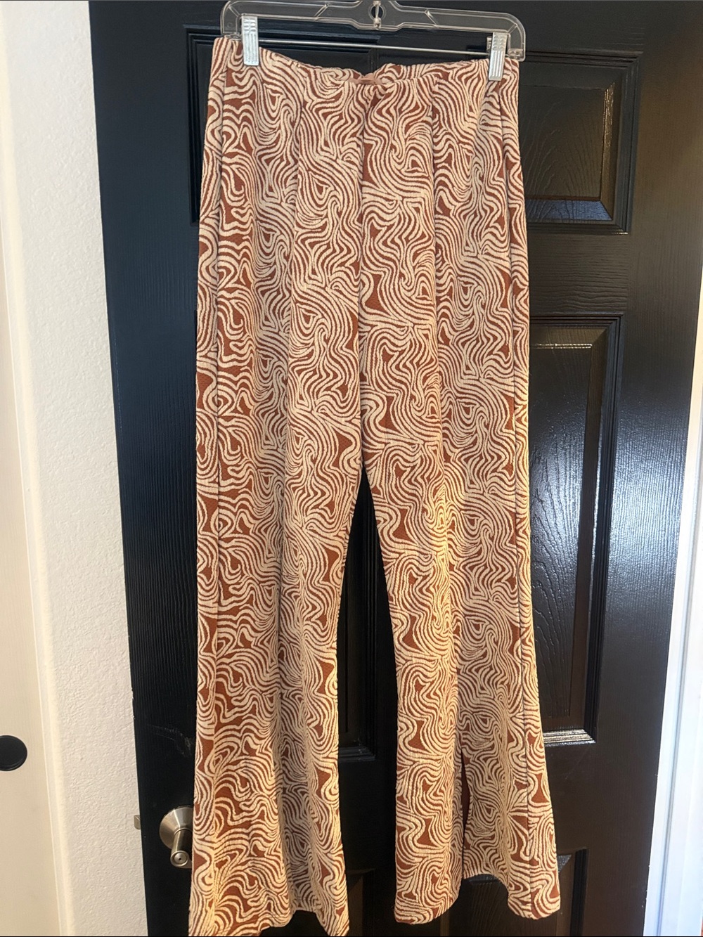 Willow and Root 
Brown & Cream Swirl Boot‑Cut Pants